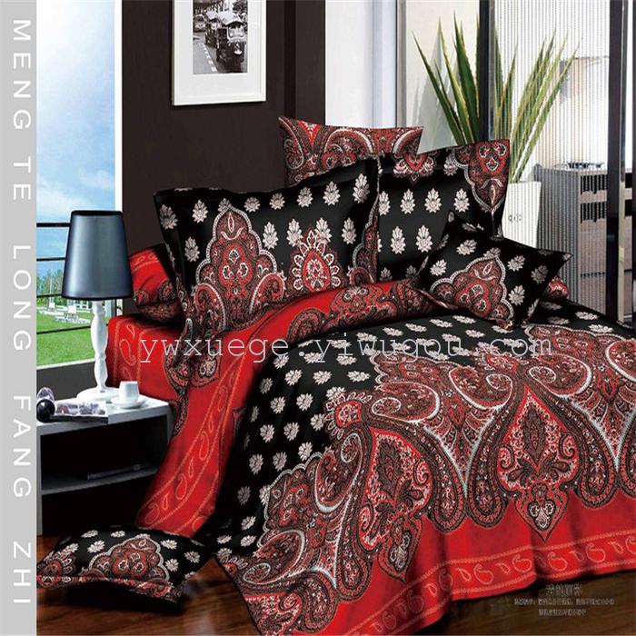 Horse blow four-piece 3D reactive dye printing of cotton four piece Super icing wedding bedding Snow Bird House textiles