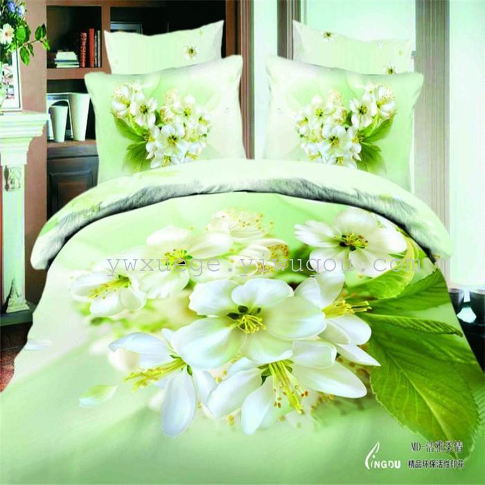 Horse blow four-piece 3D reactive dye printing of cotton four piece Super icing wedding bedding Snow Bird House textiles