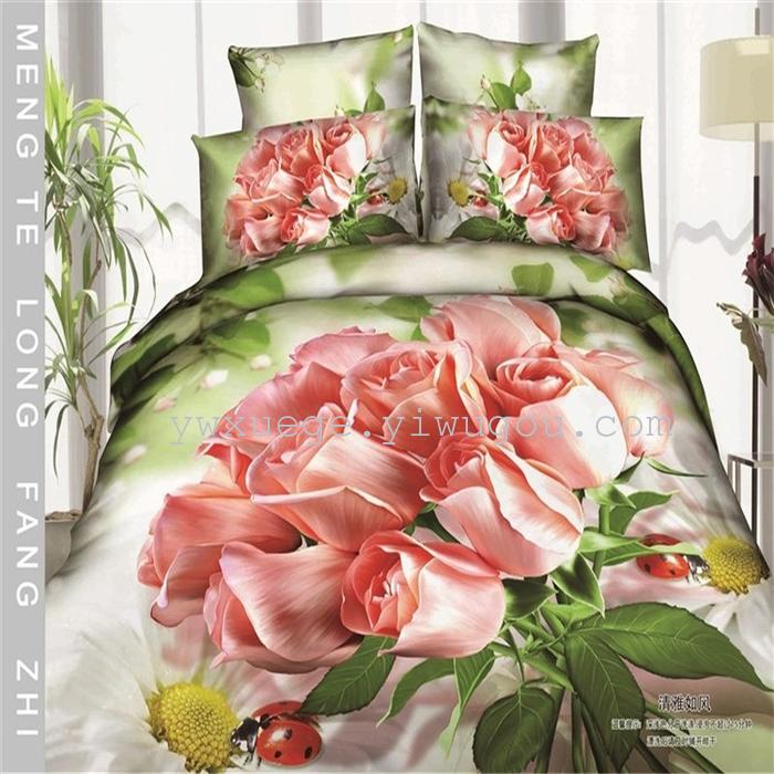 Horse blow four-piece 3D reactive dye printing of cotton four piece Super icing wedding bedding Snow Bird House textiles