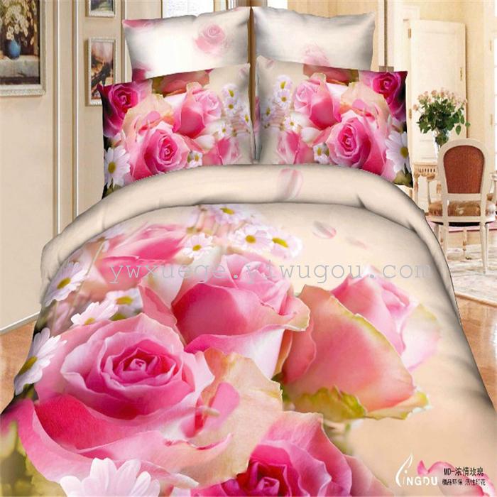Horse blow four-piece 3D reactive dye printing of cotton four piece Super icing wedding bedding Snow Bird House textiles