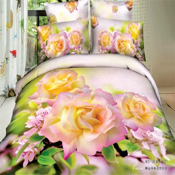 Horse blow four-piece 3D reactive dye printing of cotton four piece Super icing wedding bedding Snow Bird House textiles