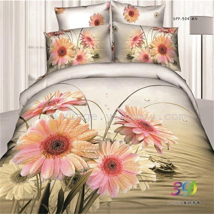 Horse blow four-piece 3D reactive dye printing of cotton four piece Super icing wedding bedding Snow Bird House textiles