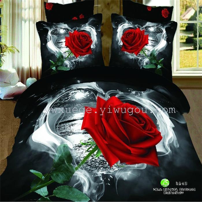 Horse blow four-piece 3D reactive dye printing of cotton four piece Super icing wedding bedding Snow Bird House textiles