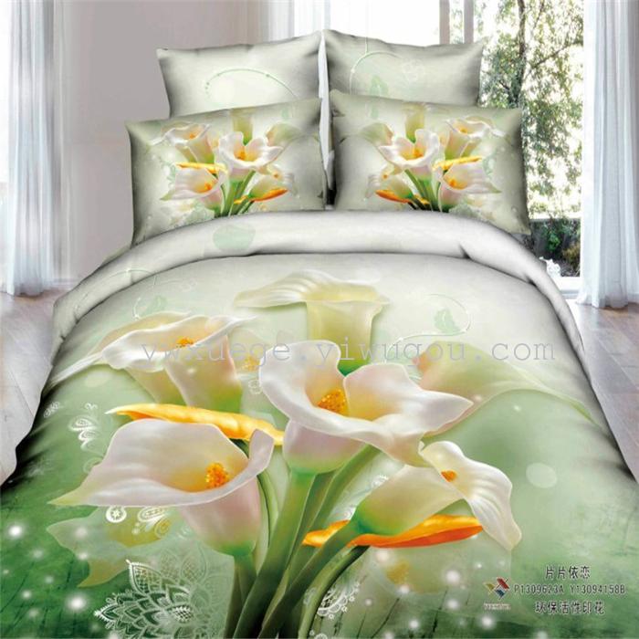 Horse blow four-piece 3D reactive dye printing of cotton four piece Super icing wedding bedding Snow Bird House textiles