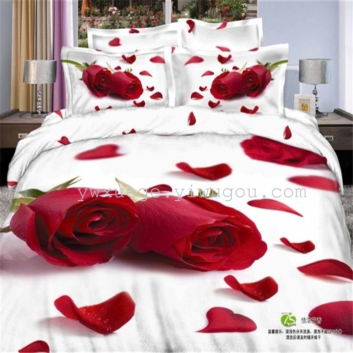 Horse blow four-piece 3D reactive dye printing of cotton four piece Super icing wedding bedding Snow Bird House textiles