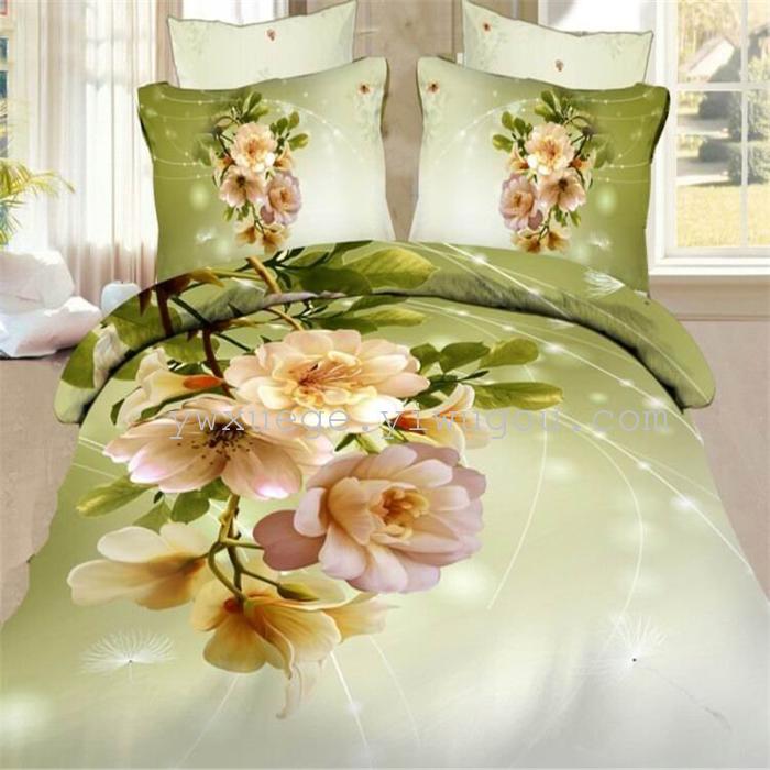 Horse blow four-piece 3D reactive dye printing of cotton four piece Super icing wedding bedding Snow Bird House textiles