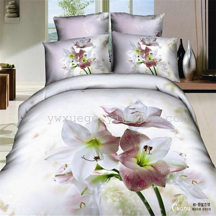 Horse blow four-piece 3D reactive dye printing of cotton four piece Super icing wedding bedding Snow Bird House textiles