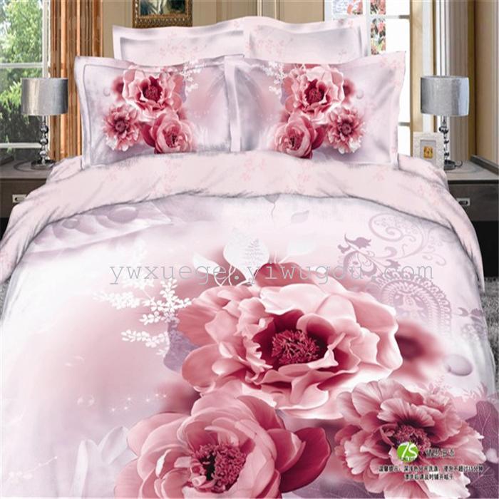 Horse blow four-piece 3D reactive dye printing of cotton four piece Super icing wedding bedding Snow Bird House textiles