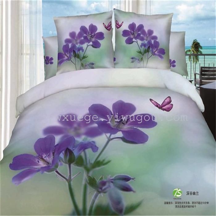 Horse blow four-piece 3D reactive dye printing of cotton four piece Super icing wedding bedding Snow Bird House textiles