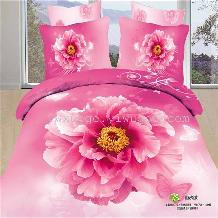 Horse blow four-piece 3D reactive dye printing of cotton four piece Super icing wedding bedding Snow Bird House textiles