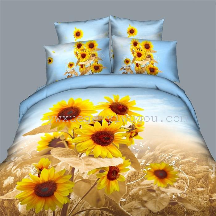 Horse blow four-piece 3D reactive dye printing of cotton four piece Super icing wedding bedding Snow Bird House textiles