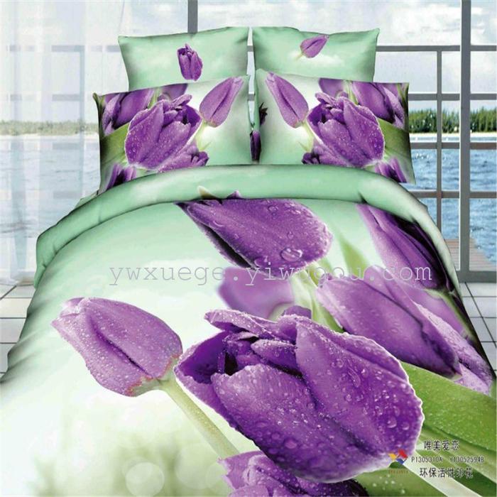 Horse blow four-piece 3D reactive dye printing of cotton four piece Super icing wedding bedding Snow Bird House textiles