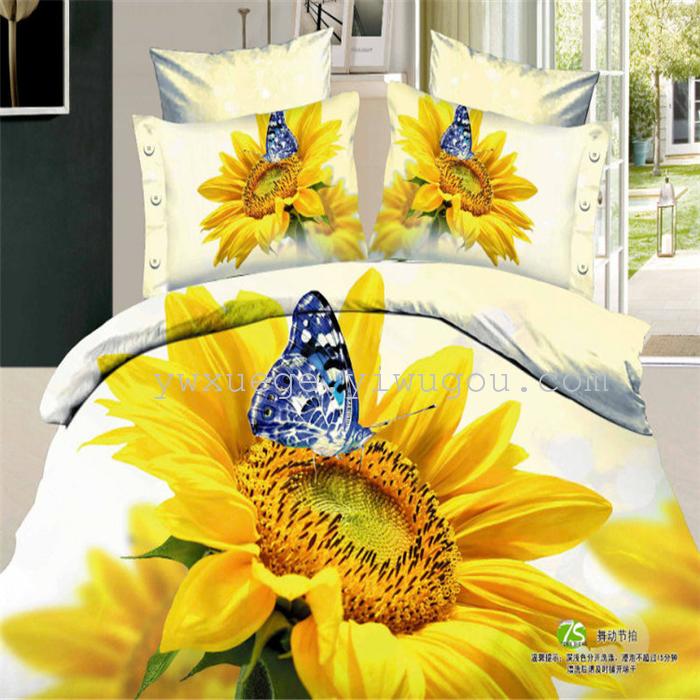 Horse blow four-piece 3D reactive dye printing of cotton four piece Super icing wedding bedding Snow Bird House textiles