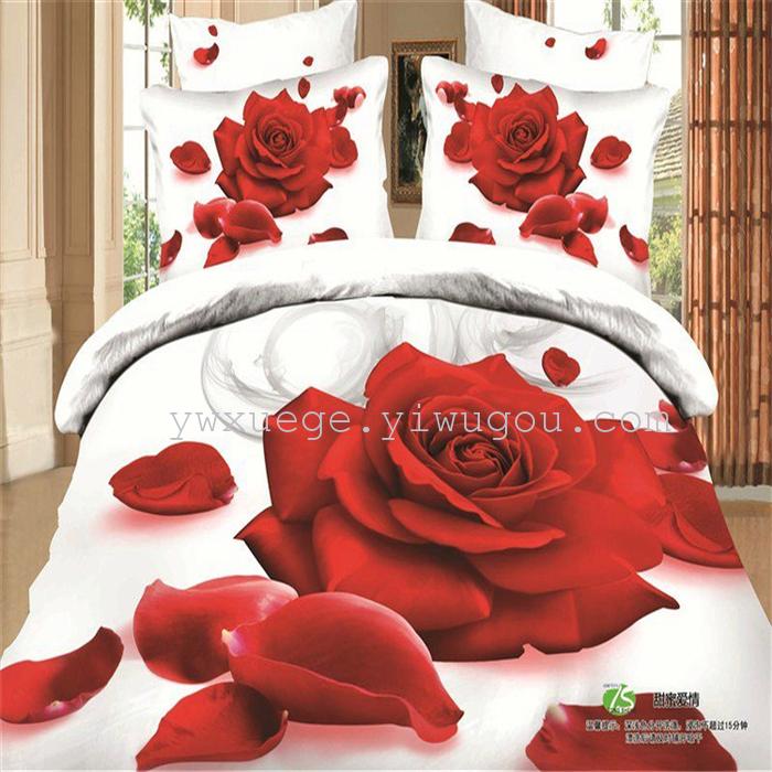 Horse blow four-piece 3D reactive dye printing of cotton four piece Super icing wedding bedding Snow Bird House textiles
