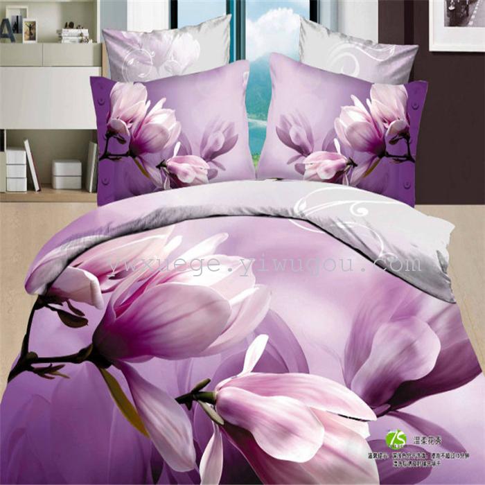Horse blow four-piece 3D reactive dye printing of cotton four piece Super icing wedding bedding Snow Bird House textiles