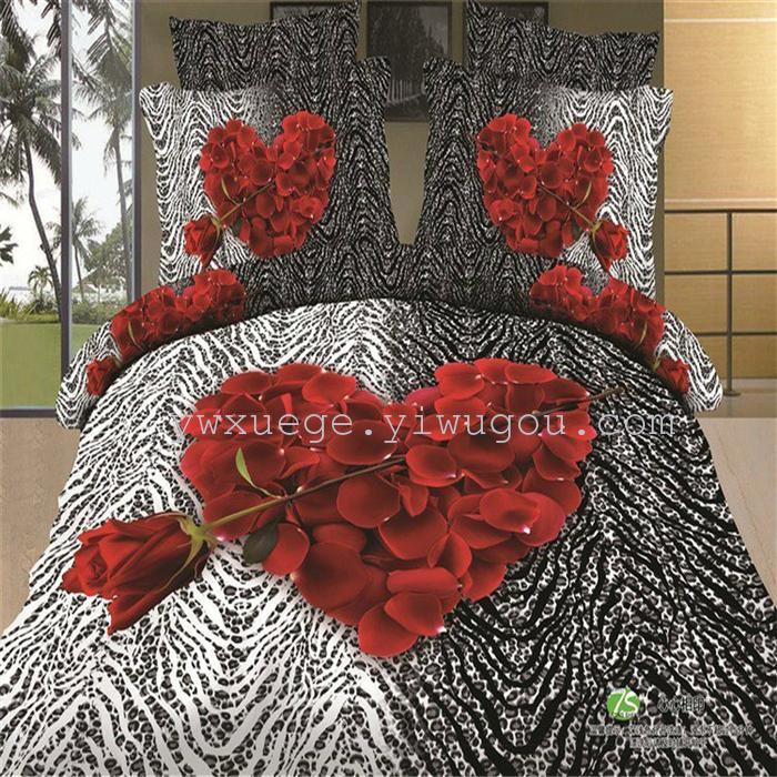 Horse blow four-piece 3D reactive dye printing of cotton four piece Super icing wedding bedding Snow Bird House textiles