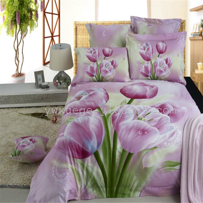 Horse blow four-piece 3D reactive dye printing of cotton four piece Super icing wedding bedding Snow Bird House textiles