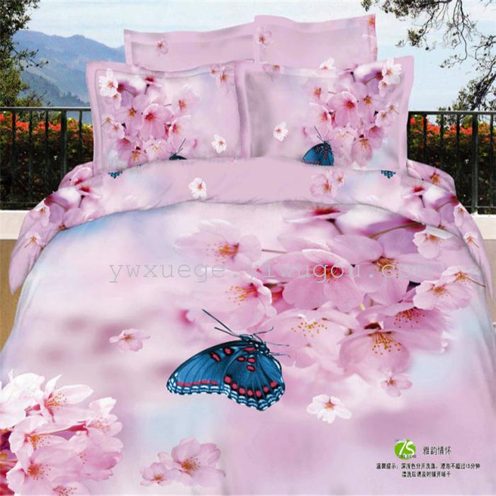 Horse blow four-piece 3D reactive dye printing of cotton four piece Super icing wedding bedding Snow Bird House textiles