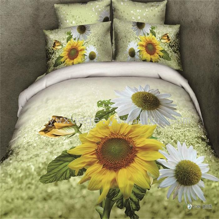 Horse blow four-piece 3D reactive dye printing of cotton four piece Super icing wedding bedding Snow Bird House textiles