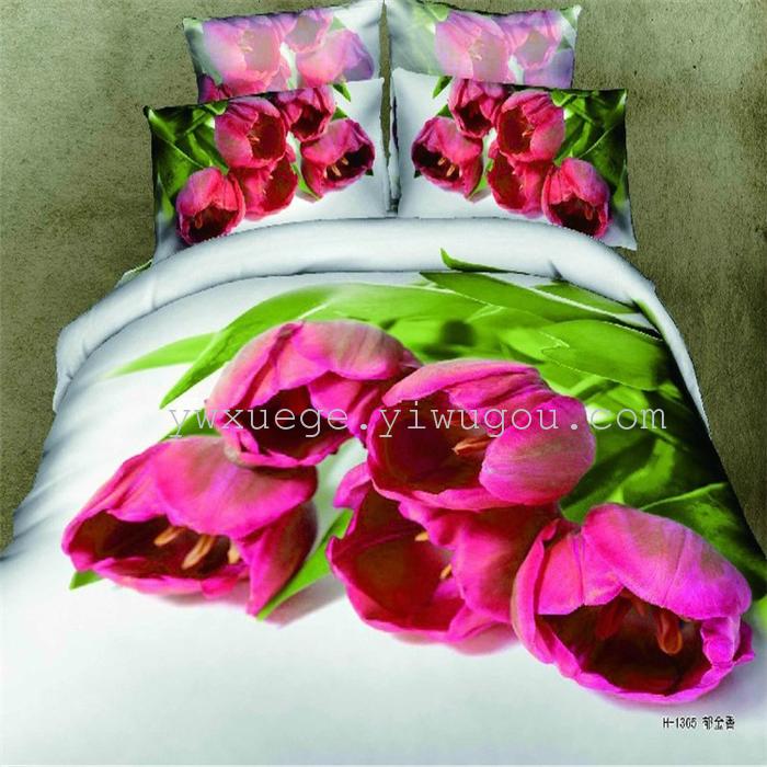 Horse blow four-piece 3D reactive dye printing of cotton four piece Super icing wedding bedding Snow Bird House textiles
