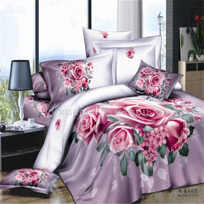 Horse blow four-piece 3D reactive dye printing of cotton four piece Super icing wedding bedding Snow Bird House textiles