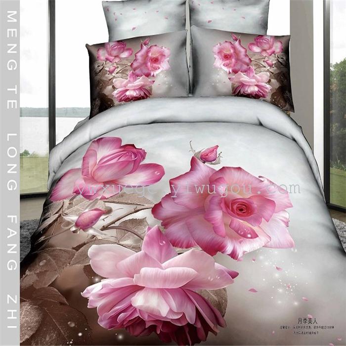 Horse blow four-piece 3D reactive dye printing of cotton four piece Super icing wedding bedding Snow Bird House textiles