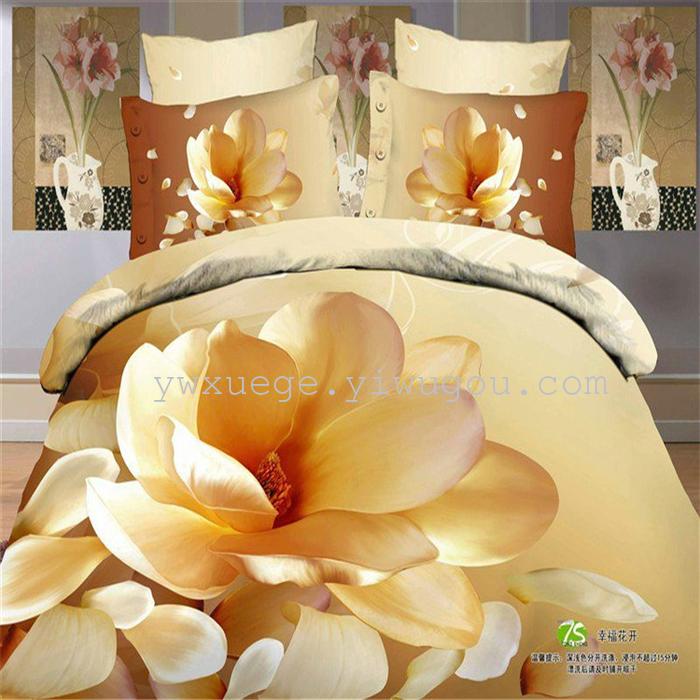 Horse blow four-piece 3D reactive dye printing of cotton four piece Super icing wedding bedding Snow Bird House textiles