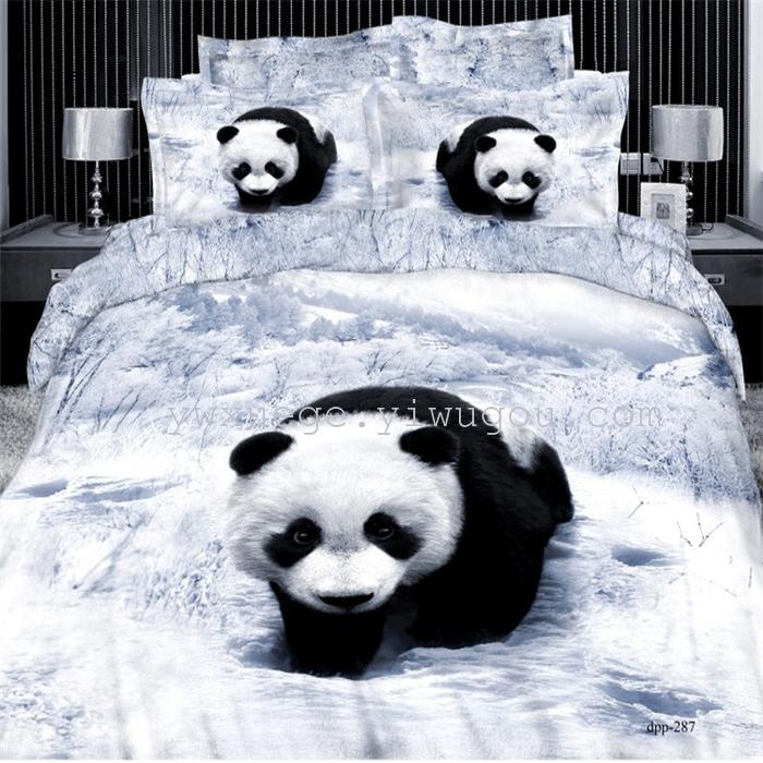 Horse blow four-piece 3D reactive dye printing of cotton four piece Super icing wedding bedding Snow Bird House textiles