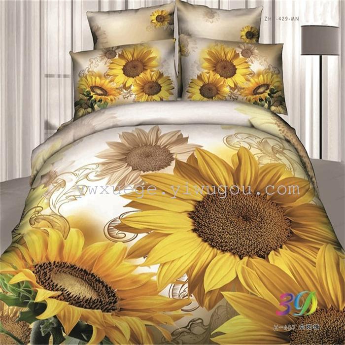 Horse blow four-piece 3D reactive dye printing of cotton four piece Super icing wedding bedding Snow Bird House textiles