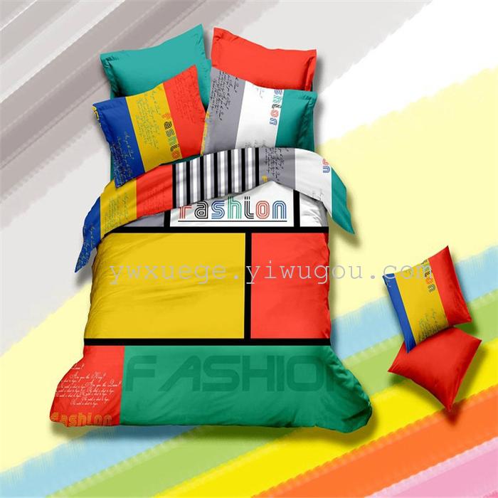 Horse blow four-piece 3D reactive dye printing of cotton four piece Super icing wedding bedding Snow Bird House textiles