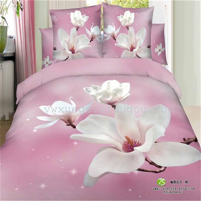 Horse blow four-piece 3D reactive dye printing of cotton four piece Super icing wedding bedding Snow Bird House textiles