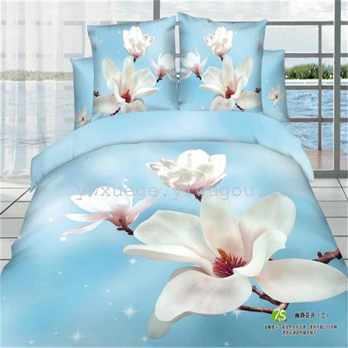 Horse blow four-piece 3D reactive dye printing of cotton four piece Super icing wedding bedding Snow Bird House textiles