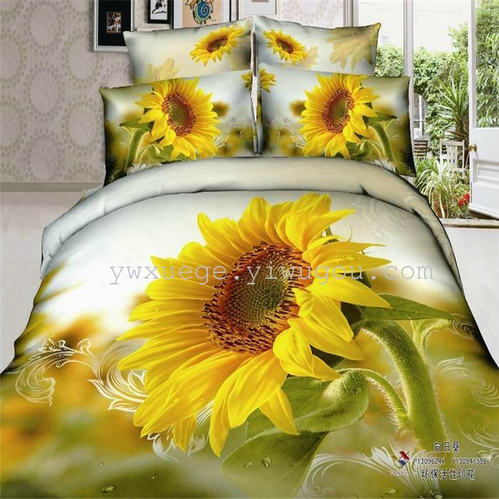 Horse blow four-piece 3D reactive dye printing of cotton four piece Super icing wedding bedding Snow Bird House textiles