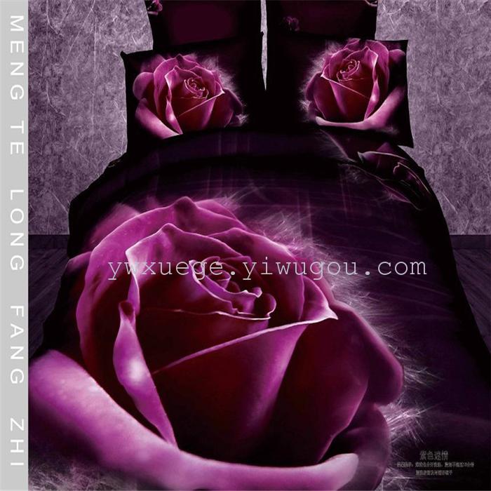 Horse blow four-piece 3D reactive dye printing of cotton four piece Super icing wedding bedding Snow Bird House textiles