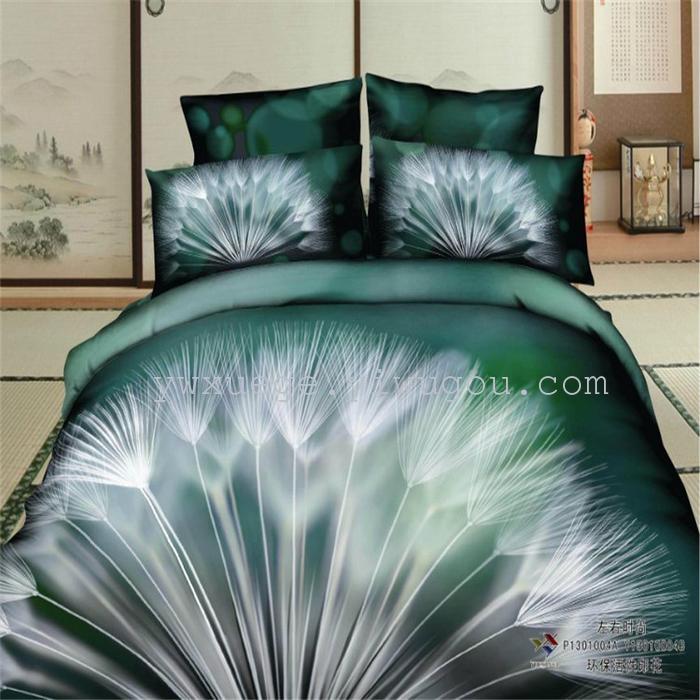 Horse blow four-piece 3D reactive dye printing of cotton four piece Super icing wedding bedding Snow Bird House textiles
