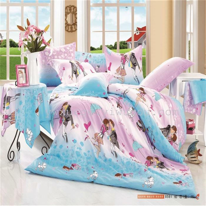 Snow pigeon House-woven cotton cotton twill four set printing wedding bedding bedding specials quality factory direct
