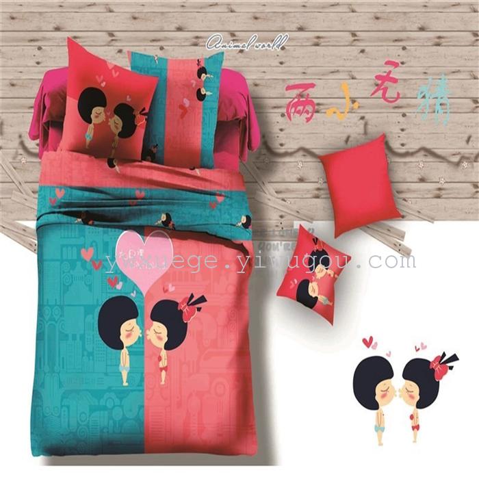 Home textiles cartoon fashion wedding bedding set of four sweet personality about sanded four sets of warm factory direct
