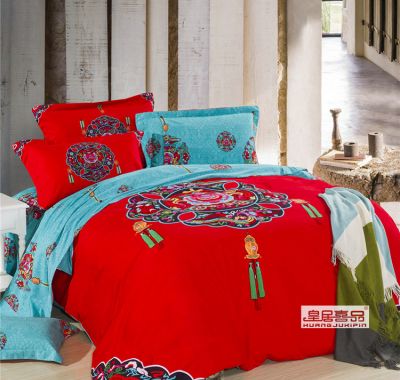 Winter wedding bedding cotton thickened active printed sueding cotton four set