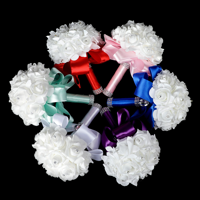 Amazon Hot Bridal Bouquet Wedding Foam Simulation Hand Bouquet Wedding Flower Factory in Stock Wholesale