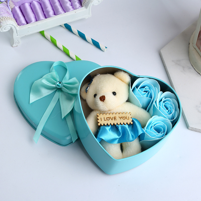 Foreign Trade Wedding Gift Iron Box 3 Flowers Flower with Bear Soap Flower Soap Flower for Family and Friends Customized Wholesale Foreign Trade Wedding Gift Iron Box 3 Flowers Flower with Bear Soap Flower Soap Flower for Family and Friends Customized Wholesale