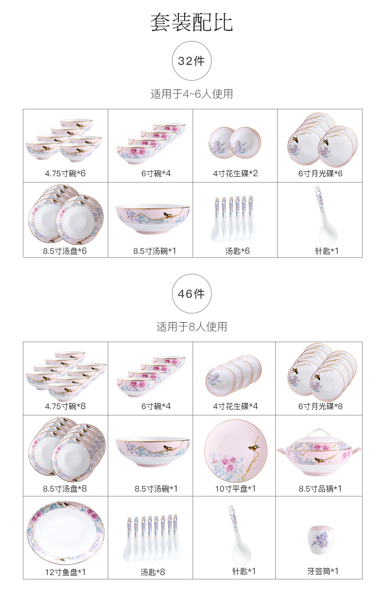 Huaguang Porcelain Bowl and Dish Set Household Bone China Tableware Suit Combination Light Luxury Chinese Wedding Gift Rich Peony Huaguang Porcelain Bowl and Dish Set Household Bone China Tableware Suit Combination Light Luxury Chinese Wedding Gift Rich Peony