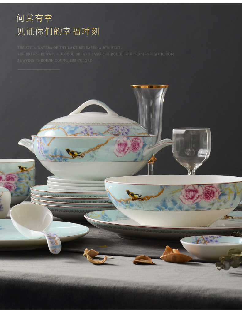 Huaguang Porcelain Bowl and Dish Set Household Bone China Tableware Suit Combination Light Luxury Chinese Wedding Gift Rich Peony Huaguang Porcelain Bowl and Dish Set Household Bone China Tableware Suit Combination Light Luxury Chinese Wedding Gift Rich Peony