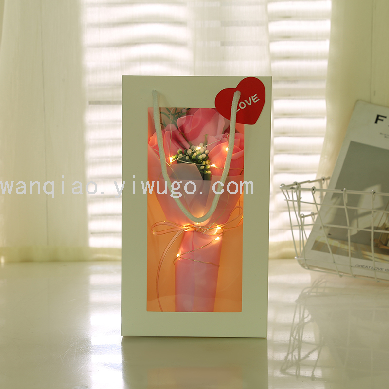 Decorative Craft Soap Soap Flower Wedding Gift Rose Flower Box Wedding Valentine&#039;s Day Handbag Led Light Hand Gift