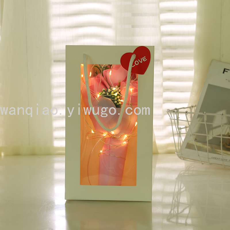 Decorative Craft Soap Soap Flower Wedding Gift Rose Flower Box Wedding Valentine&#039;s Day Handbag Led Light Hand Gift