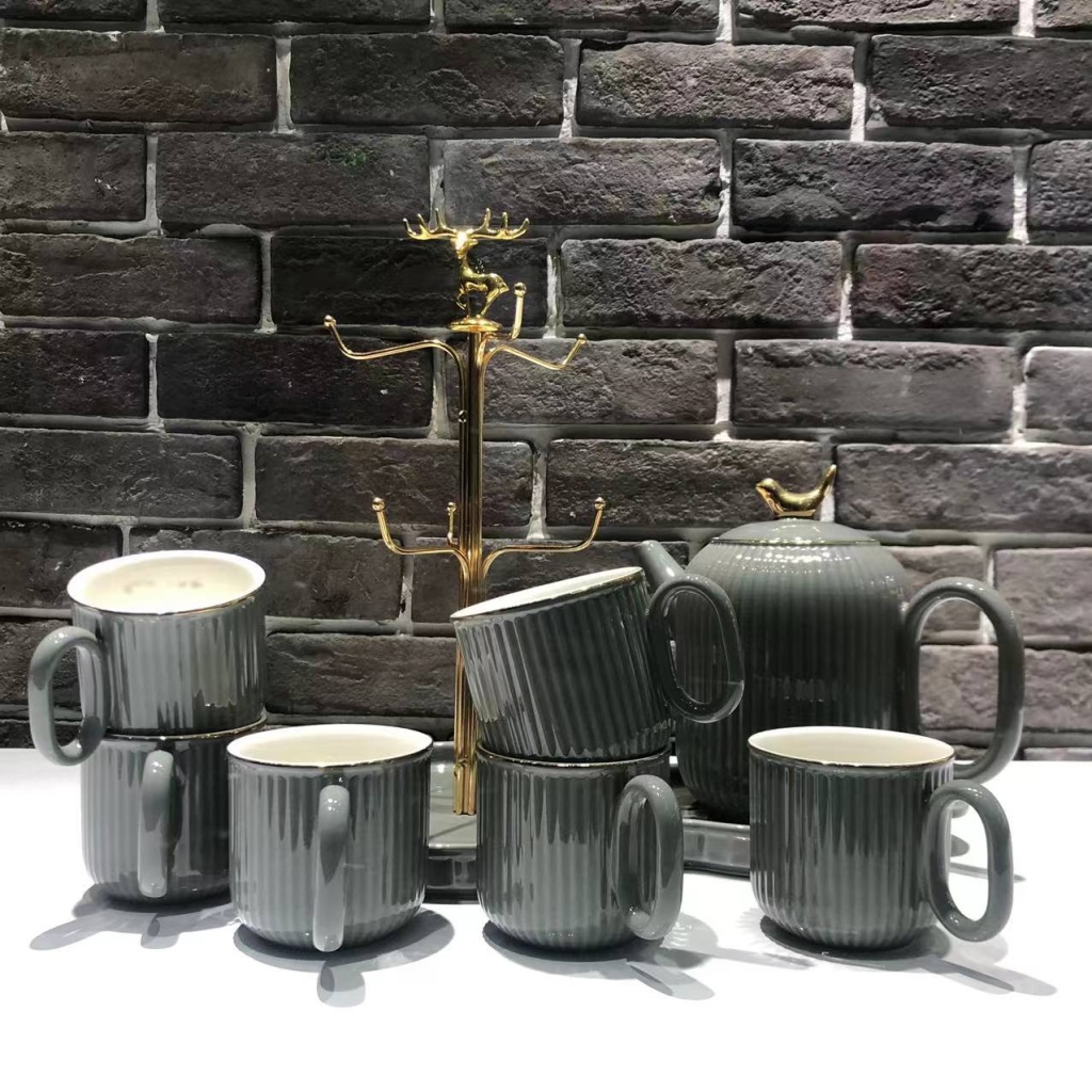 A Pot of 6 Cups Coffee Set Sets of Drinking Ware Colored Glaze New Drinking Ware Entry Lux Style Wedding Gift Ceramic Water Set Drinking Ware