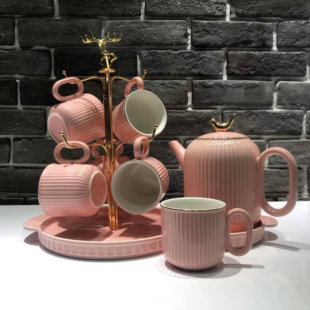 A Pot of 6 Cups Coffee Set Sets of Drinking Ware Colored Glaze New Drinking Ware Entry Lux Style Wedding Gift Ceramic Water Set Drinking Ware