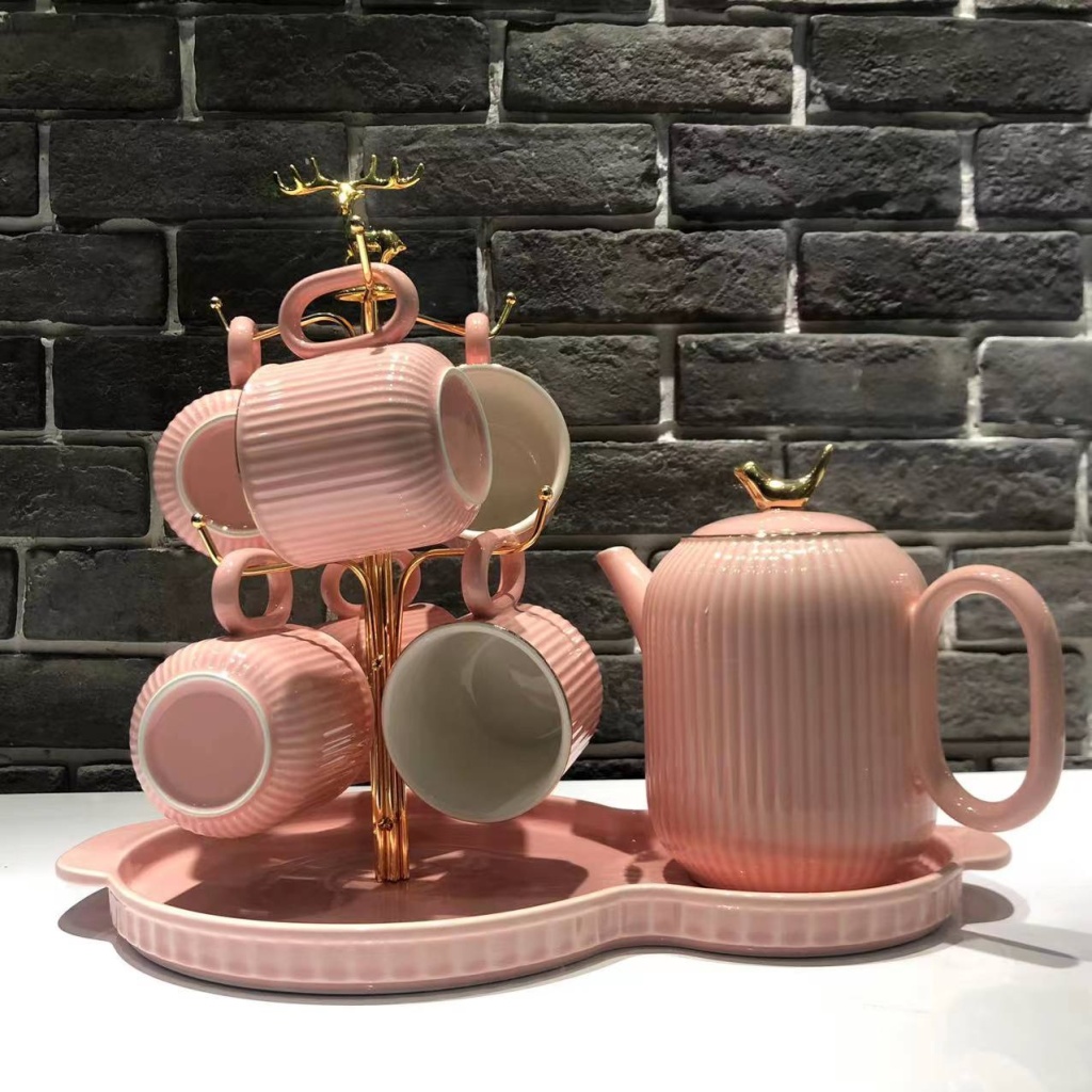 A Pot of 6 Cups Coffee Set Sets of Drinking Ware Colored Glaze New Drinking Ware Entry Lux Style Wedding Gift Ceramic Water Set Drinking Ware
