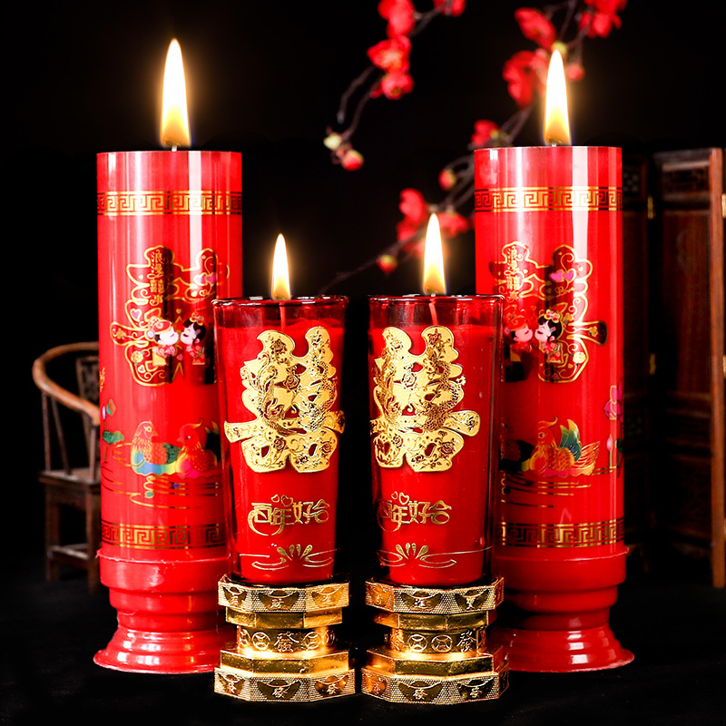 Creative Wedding Tie Candle Dragon and Phoenix Pair Candle Glass Windproof Wedding Candles Retro Wedding Double Happiness Candle Pair Wholesale