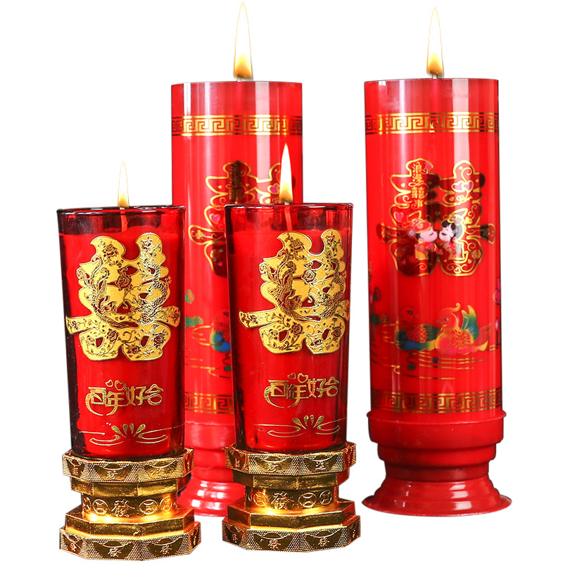 Creative Wedding Tie Candle Dragon and Phoenix Pair Candle Glass Windproof Wedding Candles Retro Wedding Double Happiness Candle Pair Wholesale