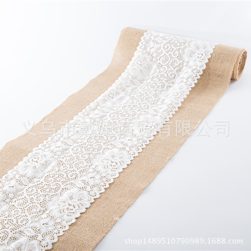 Factory Direct Sales Yellow Linen Table Runner Linen Table Runner Chair Yarn Christmas Crafts Wedding Celebration Decoration Ribbon Supplies